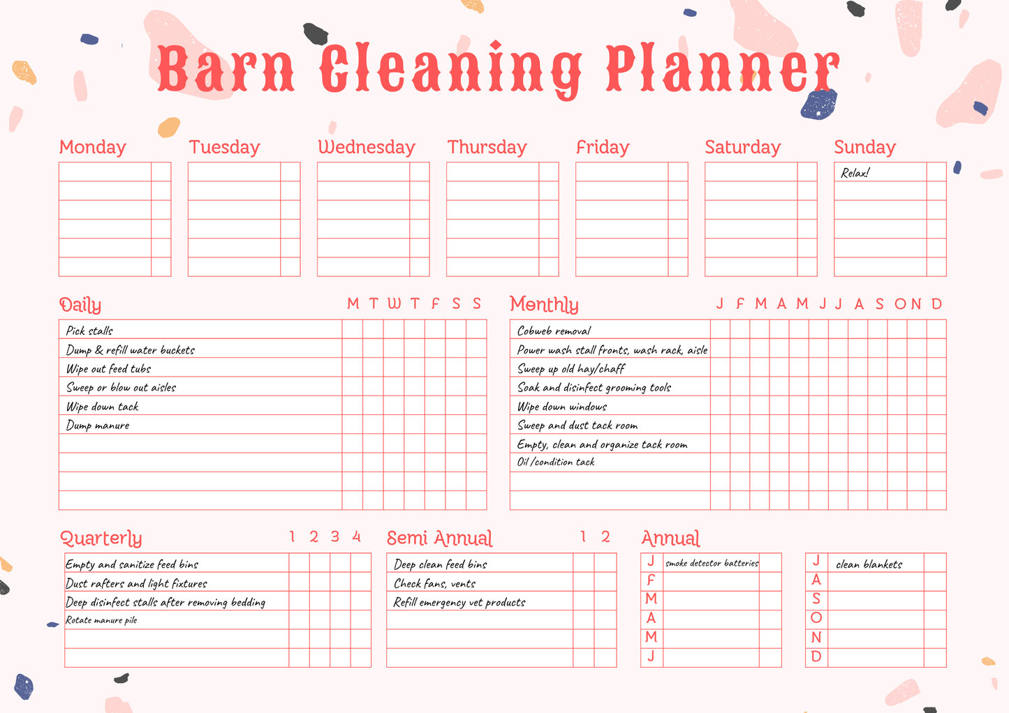Barn Cleaning Schedule