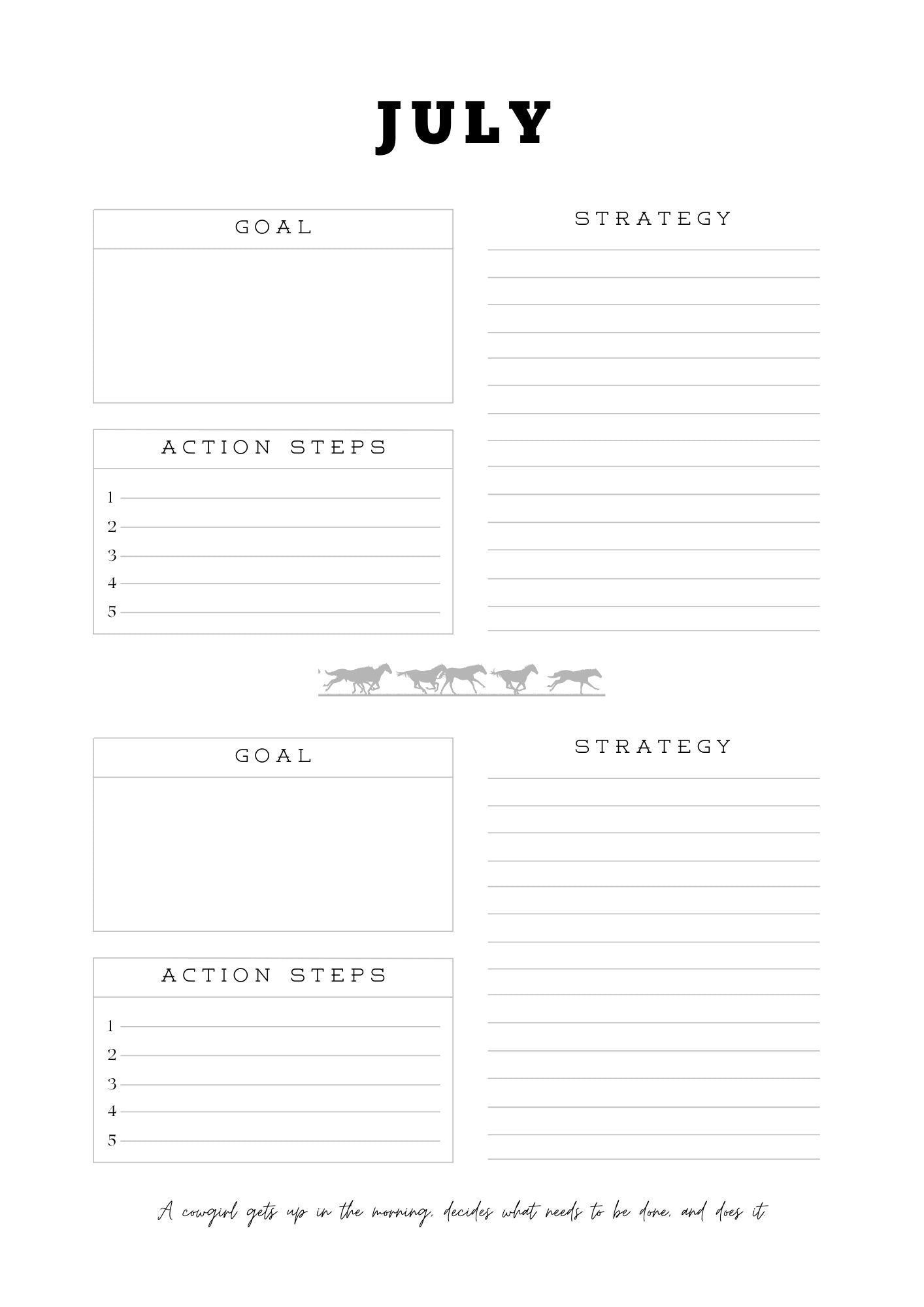 Cowgirl with Goals Monthly Planner